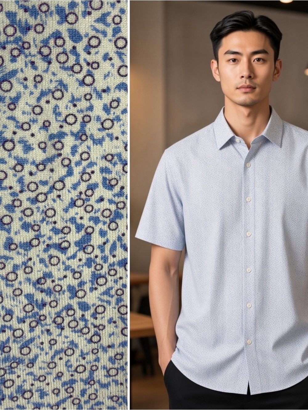 Bugatchi OoohCotton Tech Large Air Blue Short Sleeve Shirt 8 Way Stretch